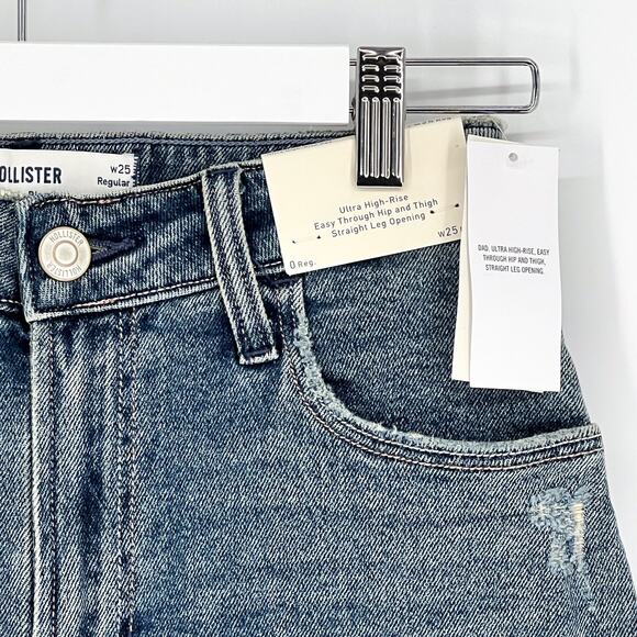 Hollister NWT Ultra High-Rise Dad Jeans Women’s Size 25 Medium Wash Straight Leg - Picture 3 of 8